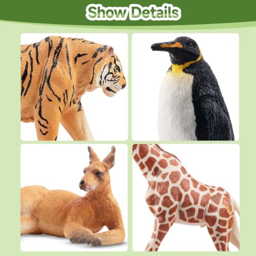 Image of Toymany 9PCS Jungle Animal Figurines for Kids 3-5, Wild Zoo Animal Toys | Plastic animal figures Includes Bear Gorilla Penguin Giraffe Tiger Crocodile Cheetah Cake Toppers Christmas Birthday Gift