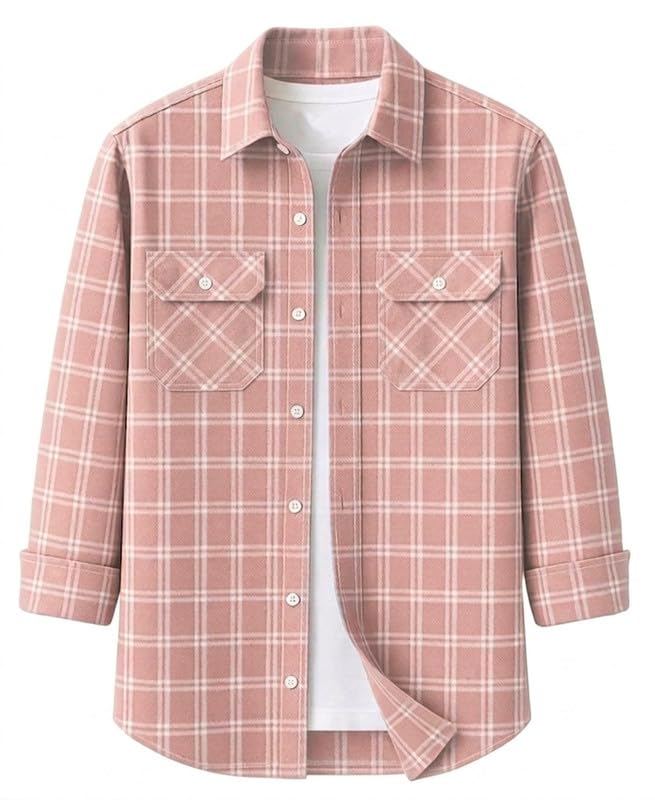 Image of DEELMO Men's Stylish Cotton Blend Casual Chakes Shirt || Full Sleeve Shirt with Dual Flap Pockets Fabric || Perfect for Casual and Classic Fit & Style || Stylish Everyday Wear