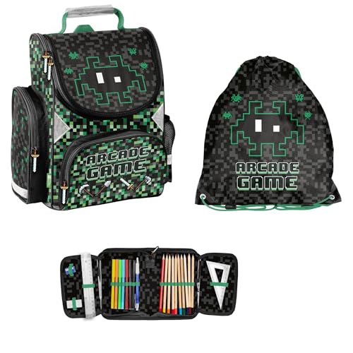 PASO 3-teiliges Schulset: Schulranzen + Turnbeutel + befüllte Federmappe -...