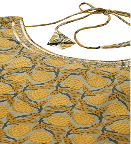 Image of Divena Mustard Cotton Anarkali Kurta Pant Set With Dupatta