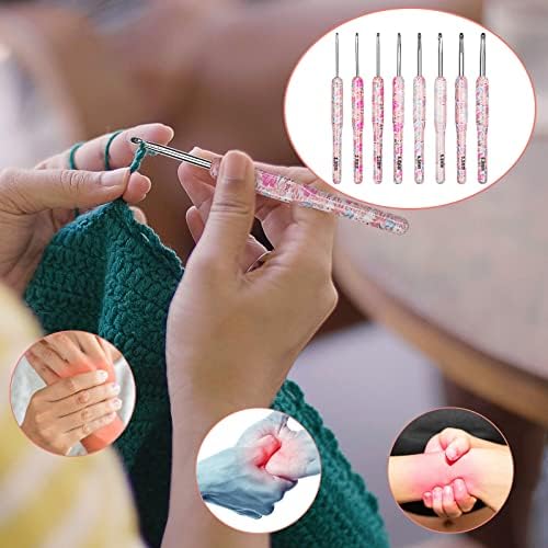 Aeelike Crochet Hooks Set, Flower Patterned Crochet Hooks Sets for Beginners, 8 Pack Aluminium Plastic Handle 2.5-6.0 mm Crochet Needles Set Crocheters Gifts, Ergonomic Crochet Set for Arthritic Hands