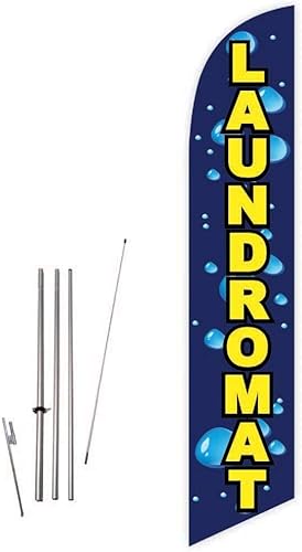 GLOBAL ADVERTISING SOLUTIONS - Bandera de plumas para lavandería para negocios y marketing, juego completo con kit de poste de 15 pies y estaca de