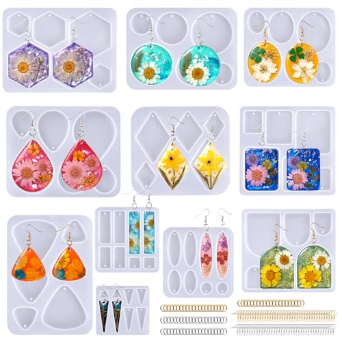 LETS RESIN Resin Earring Mold 171 Pcs Resin Jewelry Molds Making Kit with 11 Pack Variety Shape Silicone Molds Earring Molds for Epoxy Pendant Earrings Necklace Keychains
