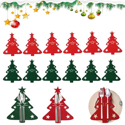 12 Piezas Porta Cubiertos Navideños Bolsas, Soporte Para Cubiertos Navideños, Navidad Titulares de Cubiertos, Cestas para Cubiertos de Fieltro Navideño, para Cubiertos de Navidad para Decorar Mesa