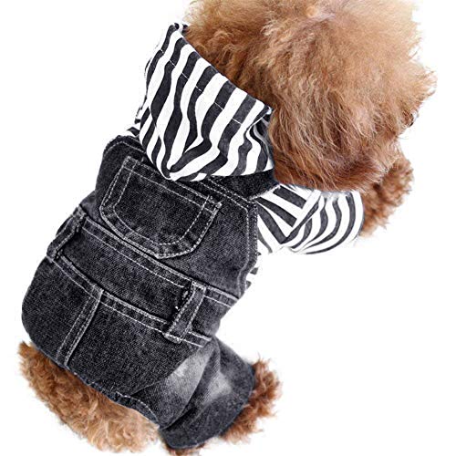 SILD Pet Denim Jumpsuit Dog Jeans Hoodies Cool Blue Coat Medium Small Dogs Classic Jacket Puppy Blue Vintage Washed Vests (XL, Black)
