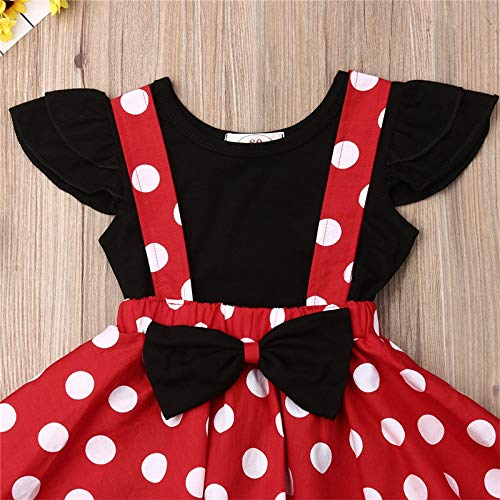 Baby Toddler Girls Ruffles Disney Dress Overall, Cartoon Bow Casual Polka Dot Skirt Set Playwear Outfits (Color2, 2-3T) #TOP1