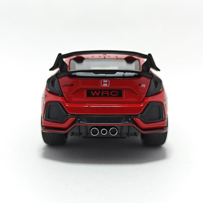 Image of Kids Model 1:32 Civic Type R Die Cast Metal Car Pull Back Action Opening Doors with Realistic Engine Sound Lights Toy Car Gift for Boys - Red