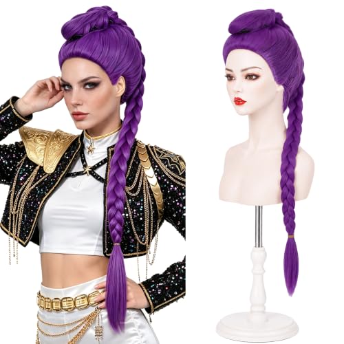 Image of S-noilite Rumi Wig Purple Braid Ponytail Wigs for Women Halloween Cosplay
