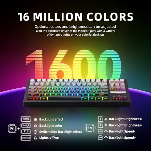 Image of ZORNHER ZH870 Wireless Mechanical Gaming Keyboard,80% Black Custom Creamy Sound Keyboard with Shine Through PBT Keycaps,Pre-lubed Linear Switches,Hot-Swappable,RGB Backlit,2.4GHz /USB-C /BT5.0