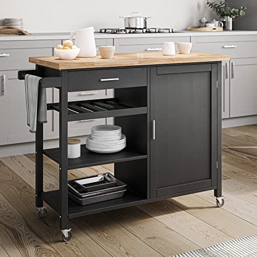 BELLEZE Modern Rolling Kitchen Island Utility Cart with a Drawer,