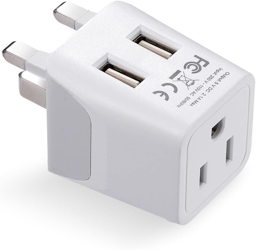 Ceptics UK adapters for Travel to London, UAE, Hong Kong - USB-A, USB-C & USA Input - Ultra-Compact Grounded Type G Adapter - Use with Phones, Laptops, Cameras