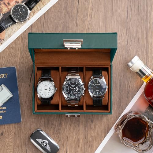 Image of ProCase 3 Slot Watch Display Case for Men, PU Leather Organizer Box, Father's Day Gift Holder - MidnightGreen