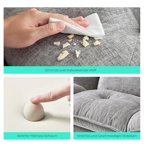 LINSY HOME Schlafsofa 2-Sitzer mit Schlaffunktion, Klappsofa aus Chenille, 180x106 cm Liegefläche, 3 Fach Verstellbare Rückenlehne, Bettsofa für Wohnzimmer & Schlafzimmer - Hellgrau