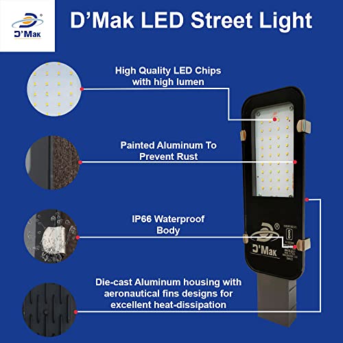 Image of D'Mak 'IP65 ' Smart and Slim Rectangular Grey Body LED Focus Pure AC Outdoor Waterproof Clam Free Street Light (Warm White, 20 Watt, 230V)