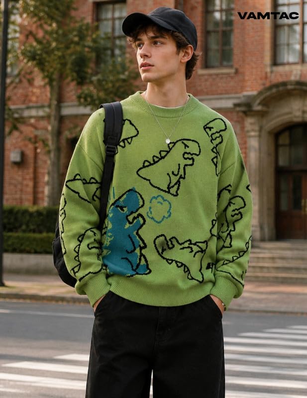 Image of Vamtac Mens Oversized Sweater Vintage Graphic Pullover Crewneck Knit Jumper Y2K Unisex Streetwear 2026 Fall Tops