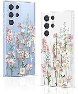 Gronda Clear Phone Case for Samsung S22 Ultra 5G Case, Never Yellow Shockproof Protective Slim Soft Drop Protection Cute Case Cove for Samsung Galaxy S22 Ultra 5G 6.8 Inch Pink Flowerlet