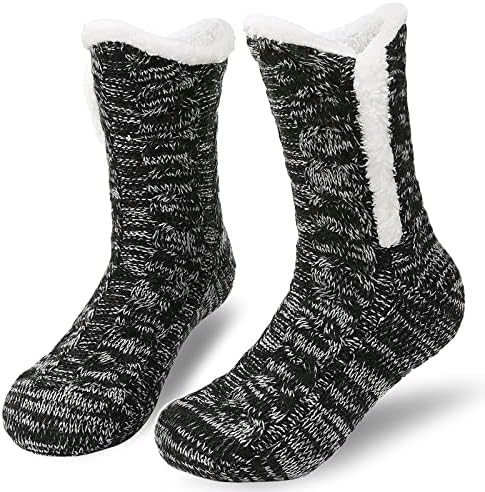 Slipper Fluffy Socks for Women Men, Thermal Socks Knitted Socks Christmas Socks, Winter Fuzzy Bed Slipper Socks With Grippers, One Size Non Slip