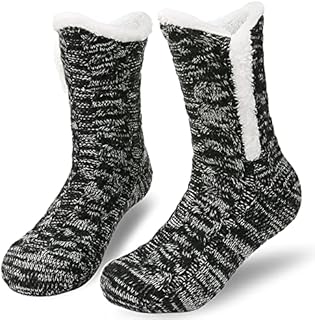 Slipper Fluffy Socks for Women Men, Thermal Socks Knitted Socks Christmas Socks, Winter Fuzzy Bed Slipper Socks With Grippers, One Size Non Slip