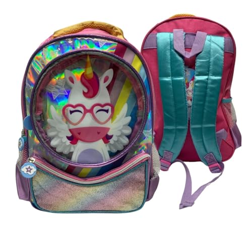 Mochila Unicórnio de Costas Alças Alcochoadas Bolsos Laterais Escolar Passeio Bolsa Infantil Feminin