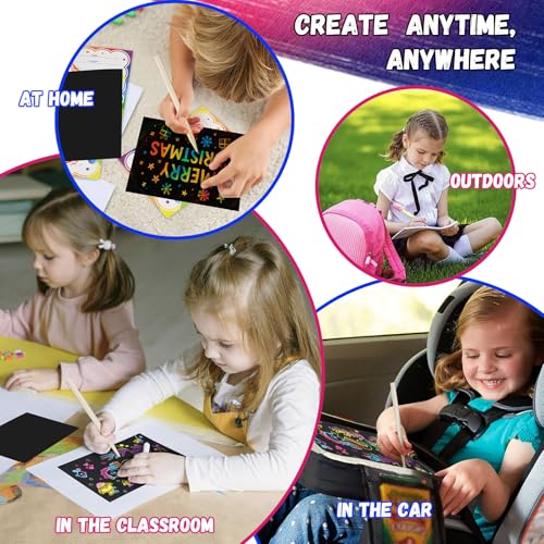 Scratch Art for Kids, Funtopia 100 Sheets Rainbow Scratch Paper, Black Scratch Off Paper Craft Kits, School Art Supplies Classroom Prizes Travel Toys Birthday Party Gifts, for Boys Girls ages 4-8 8-12 by Funtopia - Image 5