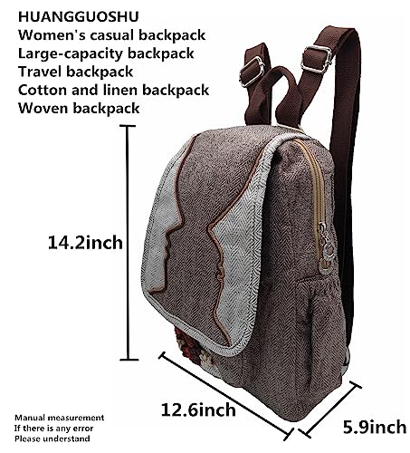 Image of Women's Cotton Hemp Cloth Backpack, Ashen | Boho Vintage, Embroidered, Casual Purse, Handbags Messenger Bag
