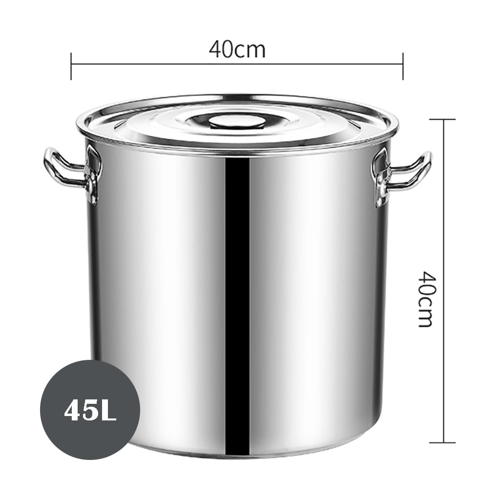 Grande pentola in acciaio inox con coperchio, versatile per casa e ristorante, dimensioni da 5,5 l a 160 l, perfetta per zuppe, stufati e conserve. Acciaio: 45 l, profondità: 40 cm x altezza