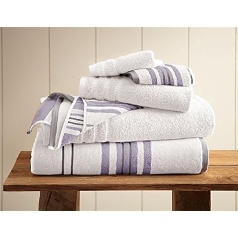 Pacific Coast Textiles 6 pc Yarn Dyed towel Racer Stripe White, Cotton, Single Cover