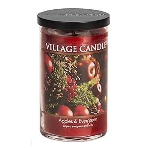 Village Candle Apples Evergreen Large Tumbler Glass Jar Scented Candle 19 oz Red