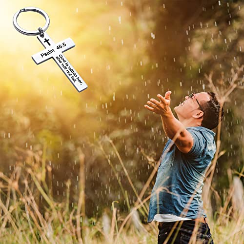 Baoriver Bible Verse Psalm 46:5 God Is Within Her, She Will Not Fall Pendant Keychain Religious Jewelry Inspirational Christian Gift #TOP2