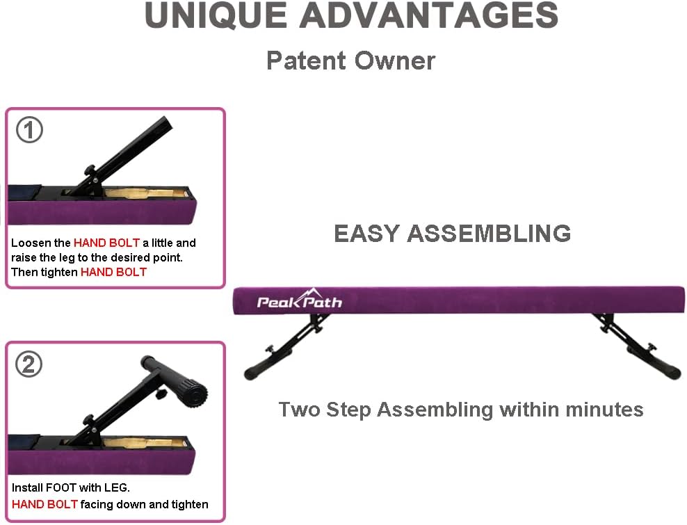 Peakpath 8FT Adjustable&Foldable Gymnastics Balance Beam,Home Gym Equipment,Easy Assembling and Storage,No Tool Require,for Kids Children Girls Training : Sports & Outdoors