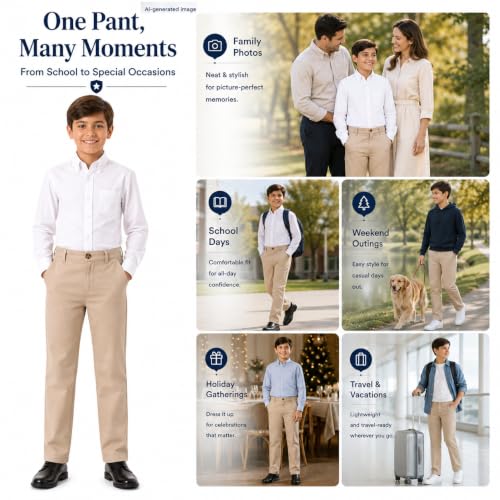 Image of Bienzoe Boys School Uniform Pants: Adjustable Waist Flat Front | Students Ages 6-13, Classroom Days, Picture Day, Awards, Open House, Chapel, Family Events, Lean-To-Regular Builds, Neat Look