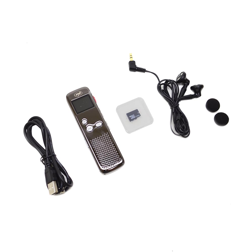 Registratore Vocale Digitale Portatile, PNI RedStone audio stereo, video 1080P, MP3 player, microSD card 8GB incluso, rilevamento del movimento