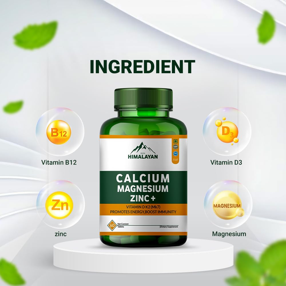Divya Himalayan Calcium Magnesium Zinc Tablets | Bone & Immune Support | 60 Vegan Tablets | Non-GMO, Gluten-Free 1