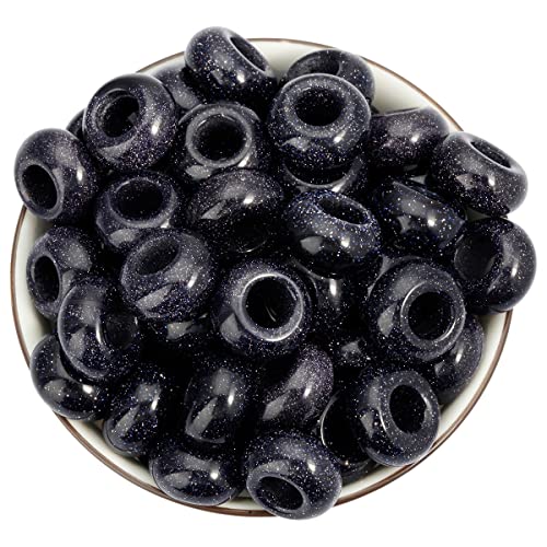 Nupuyai Blue Sand Stone Large Hole Stone Rondelle Loose Charms fits Bracelet
