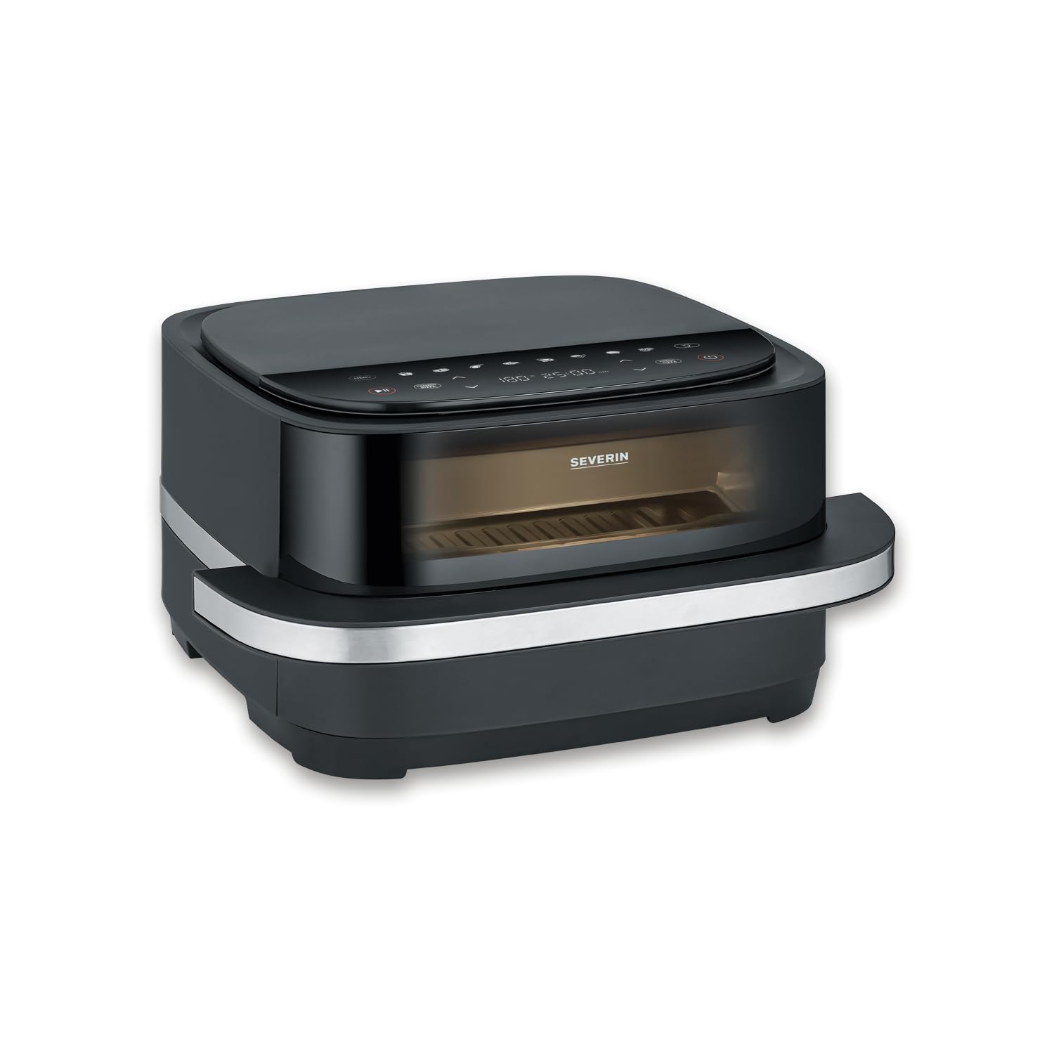 Severin Friggitrice ad aria calda Pizza & More, programmi per pizza, 10 programmi di cottura, distribuzione ottimale del calore, forma extra larga, con finestra di visualizzazione, 4 l, 2100 W, nero