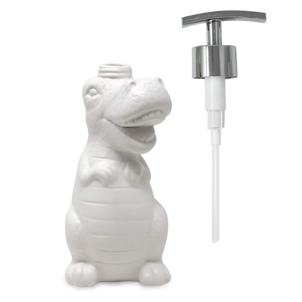 Dinosaurio de cerámica blanca, bomba de jabón líquido/dispensador de loción con bomba de metal cromado (soporta hasta 12 onzas), ideal para baño, encimera de cocina, accesorio de baño 3