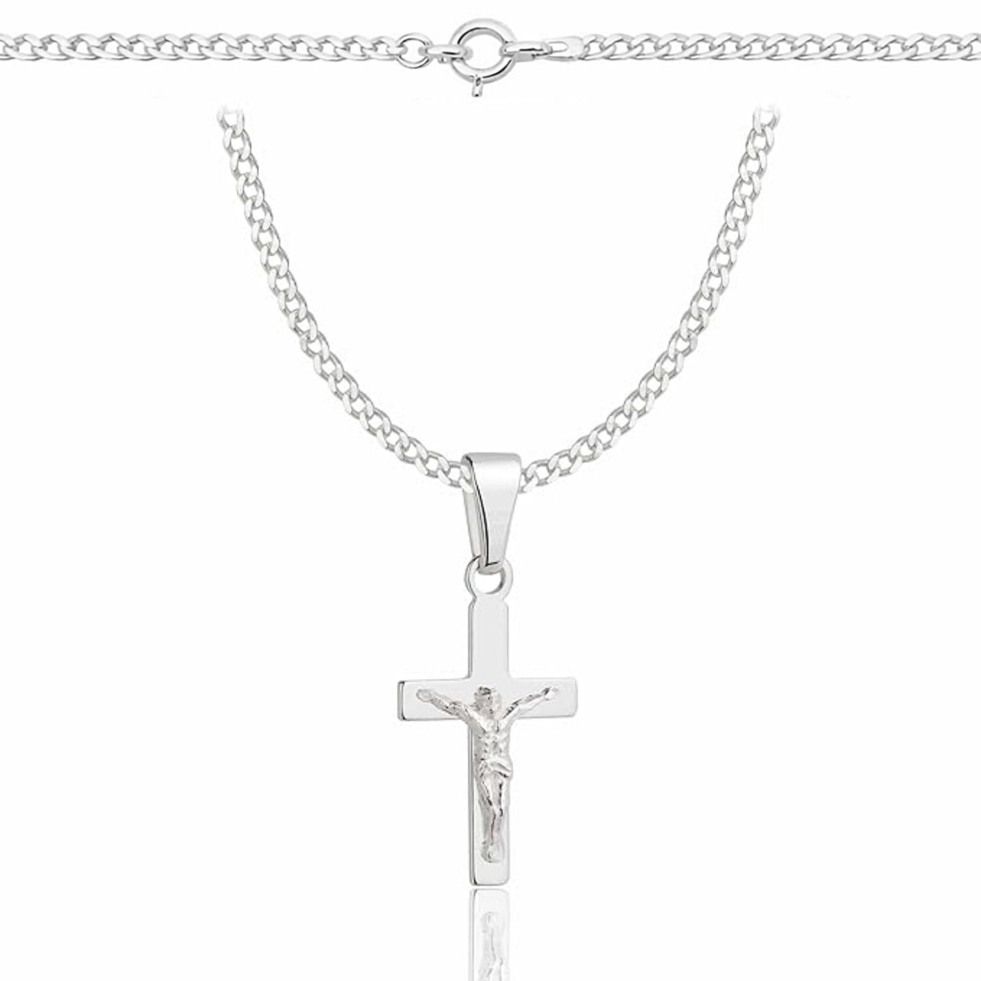 ZELYA Silber kette mit kreuz 925 Silber Panzerkette für Mädchen & Jungen – 45-60 cm Kommunionkette mit Kreuz, Kinderkette zur Kommunion & Taufe, Geschenkbox mit Gravur
