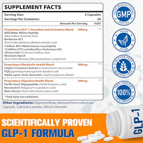 GLP-1 Supplement for Women, Natural GLP-1 Support, 3X Targeted Formula, GLP1 with Akkermansia Probiotic, Berberine HCI & Chicory Inulin, for Metabolism, Digestive & Gut Health - Vegan, 60 Capsules - Image 3