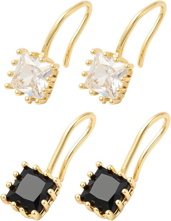 Golden Earrings for Women, Brass Long Threader Earrings Cubic Zirconia CZ Ear Jewelry Gift Fashion Accessories for Women