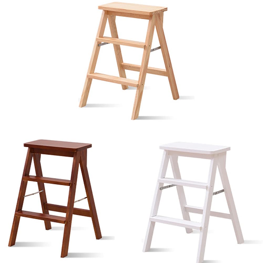 Taburete plegable de madera de 3 escalones para adultos y personas mayores, escalera portátil para cocina/dormitorio, fácil acceso y altura extra para objetos de alcance