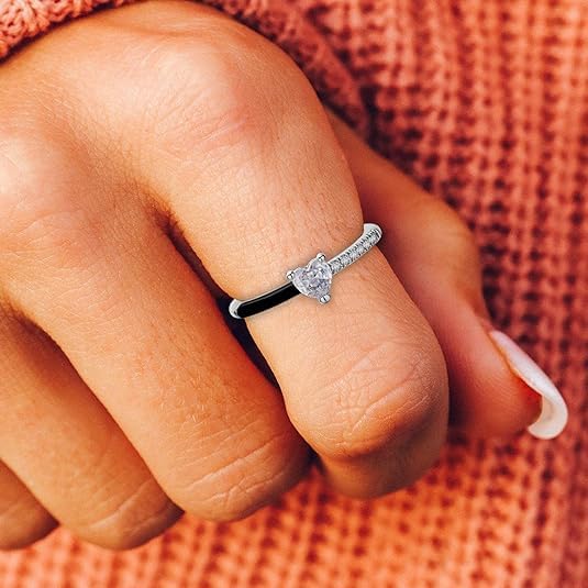 Love Me Until I'M Me Again Black Heart-Cut Half Enamel Ring, S925 Sterling Silver Heart Rings Self-Love Ring Gift, Love Heart-Cut Half Enamel Promise Rings4