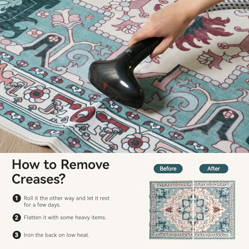Lofus 3x5 Area Rugs for Living Room, Machine Washable Area Rug, Soft Small Rugs for Bedroom, Kitchen, Office and Indoor, Vintage Boho Carpet, Non-Slip Low Pile Carpets, Light Blue