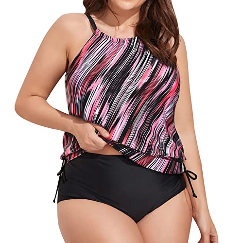 Tankinis Ensemble Maillot de Bain Grande Taille et Ventre Plat avec Short Court pour Femme