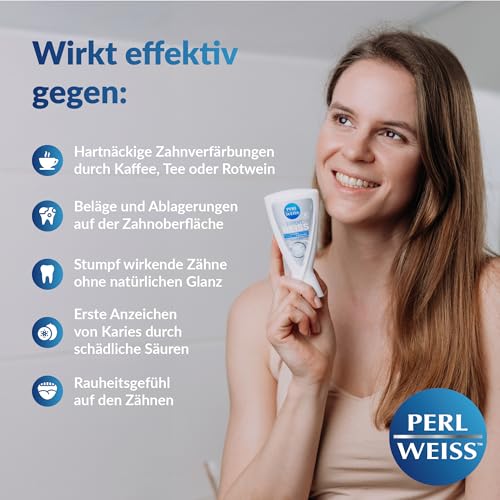 PERLWEISS Expert Weiss Zahncreme – Bis zu 4 Stufen weißere Zähne in 3 Wochen – Zahnpasta für weiße Zähne wie beim Zahnarzt – zahnschmelzschonende Zahnaufhellung & Glanzpflege mit Perlit