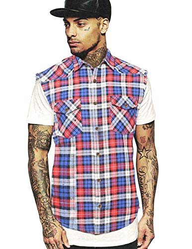 NUTEXROL Men’s Casual Flannel Plaid Shirt Sleeveless Plus Size Vest