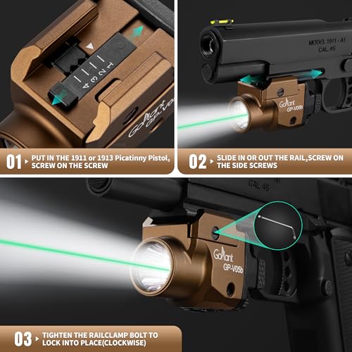 Image of 1500 Lumens Aircraft-Grade Aluminum Compact Pistol Flashlight, Picatinny Flashlights Laser Weapon Light, Subcompact Tactical Pistol Lights,Green Laser Light Combo For Handgun, Rechargeable Gun Laser
