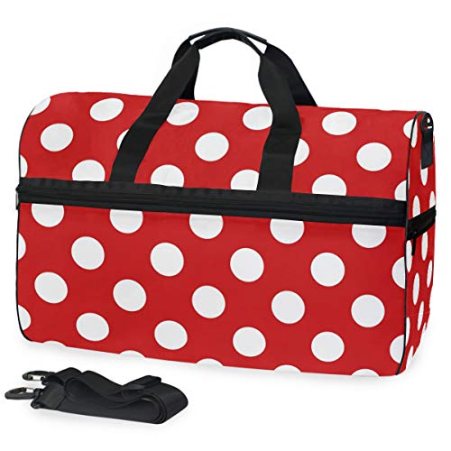 ALAZA Red White Polka Dot Sports Gym Duffel Bag Travel Luggage Handbag Shoulder Bag with Shoes Compartment for Men Women