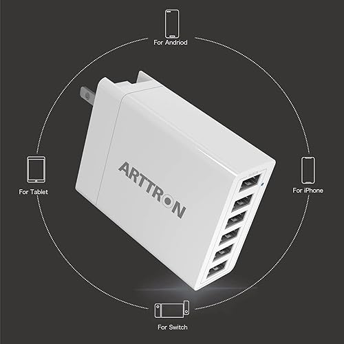 Miniatura 4 de ARTTRON - Cargador de pared USB, adaptador de cargador de pared USB de 40 W, 6 puertos, estaciones de carga USB, diseño ligero, enchufe de pared