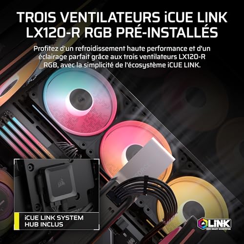 Boitier PC CORSAIR LXR LINK Tempered Glass Mid Tower 3 ventilateurs RGB à rotor inversé - vue 9
