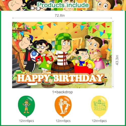 Image of OUDINI El Chavo Del Ocho Birthday Party Backdrop, 5x3ft, Purple, Cartoon, Includes 18 Party Balloons